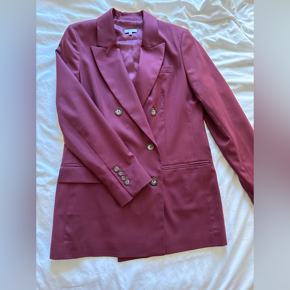 Burgundy Iris + Ink double breasted blazer